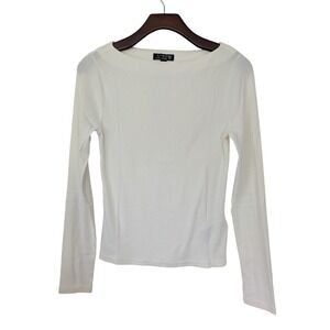 J. Crew Fine RIb Boatneck Top‎ Womens Size M Ivory NWT CI004